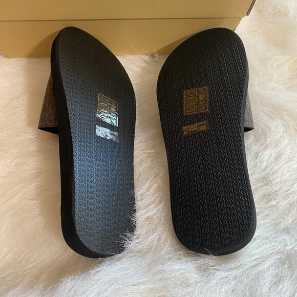 MICHAEL KORS Women's Size 8 Brown MK Signature Logo Print Wade Slide Sandals - Picture 8 of 9